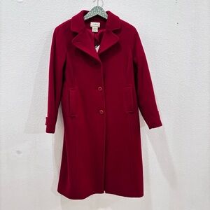 LL Bean Red Lambswool Thinsulate Trench Coat NEW 8 Petites